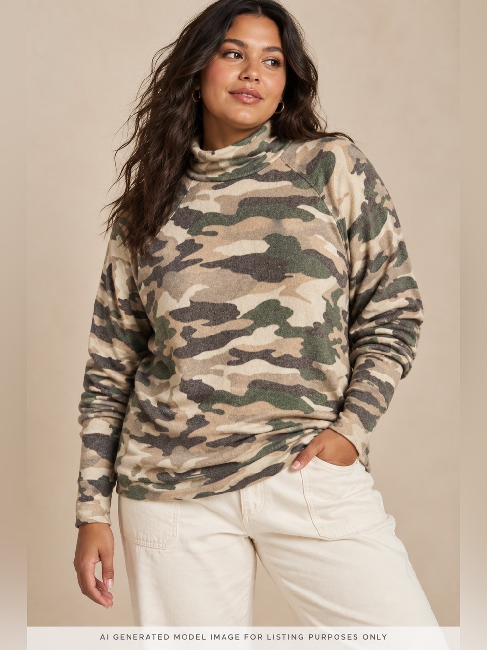 Anthropologie Maeve Laney Camo Mock Neck Pullover Size XL NWT $78
